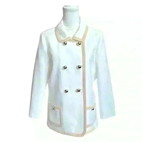 Kate Spade Bayle NWT $598 Coat Double Breasted Beige/Gold 100% Cotton Wmn Sz 14 - Picture 1 of 16